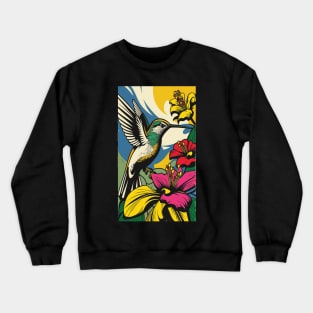 Hummingbird Vibrant Tropical Flower Tall Retro Vintage Digital Pop Art Portrait 3 Crewneck Sweatshirt